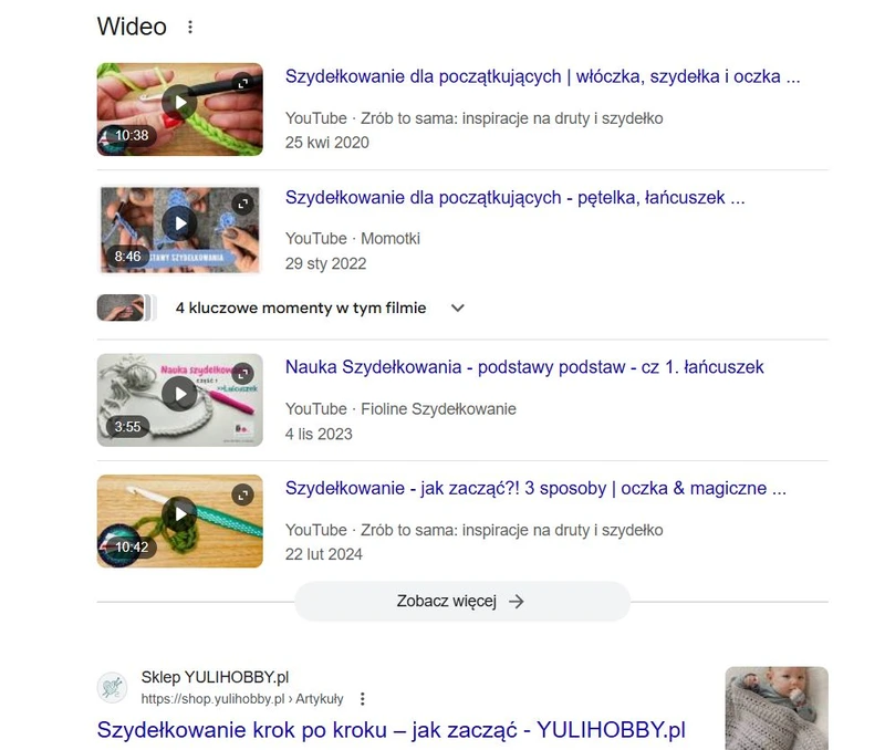 Wyszukiwanie Google na frazę szydełkowanie